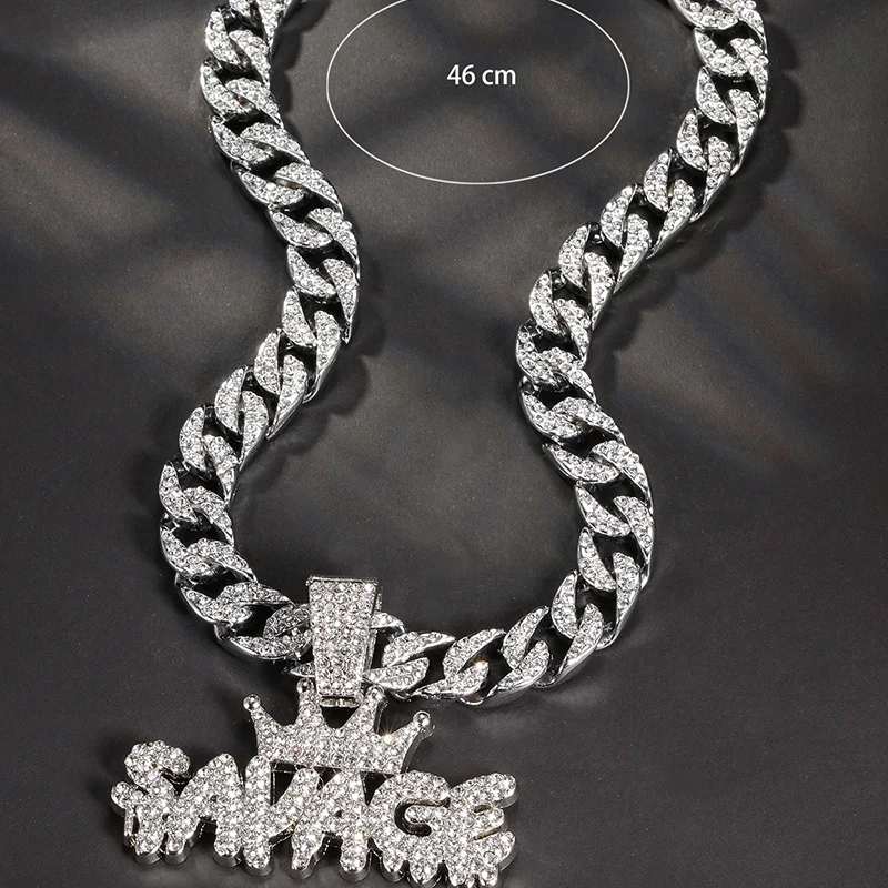 Manufacturer hip hop fashion zinc alloy pendant necklace rhinestone luxury trendy necklace jewelry