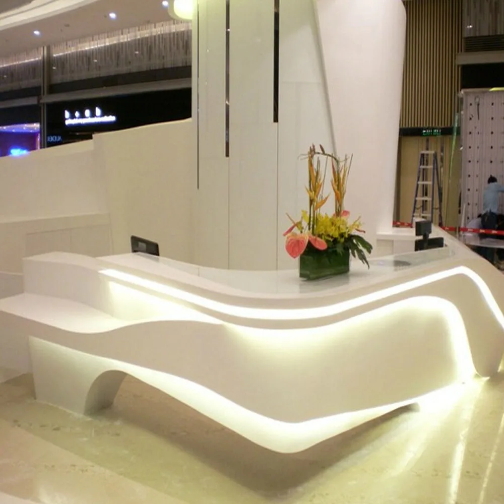 Wholesale Priceartificial stone Reception Desk Counter High End Modern Luxury LED Light Style Stand Office Solid