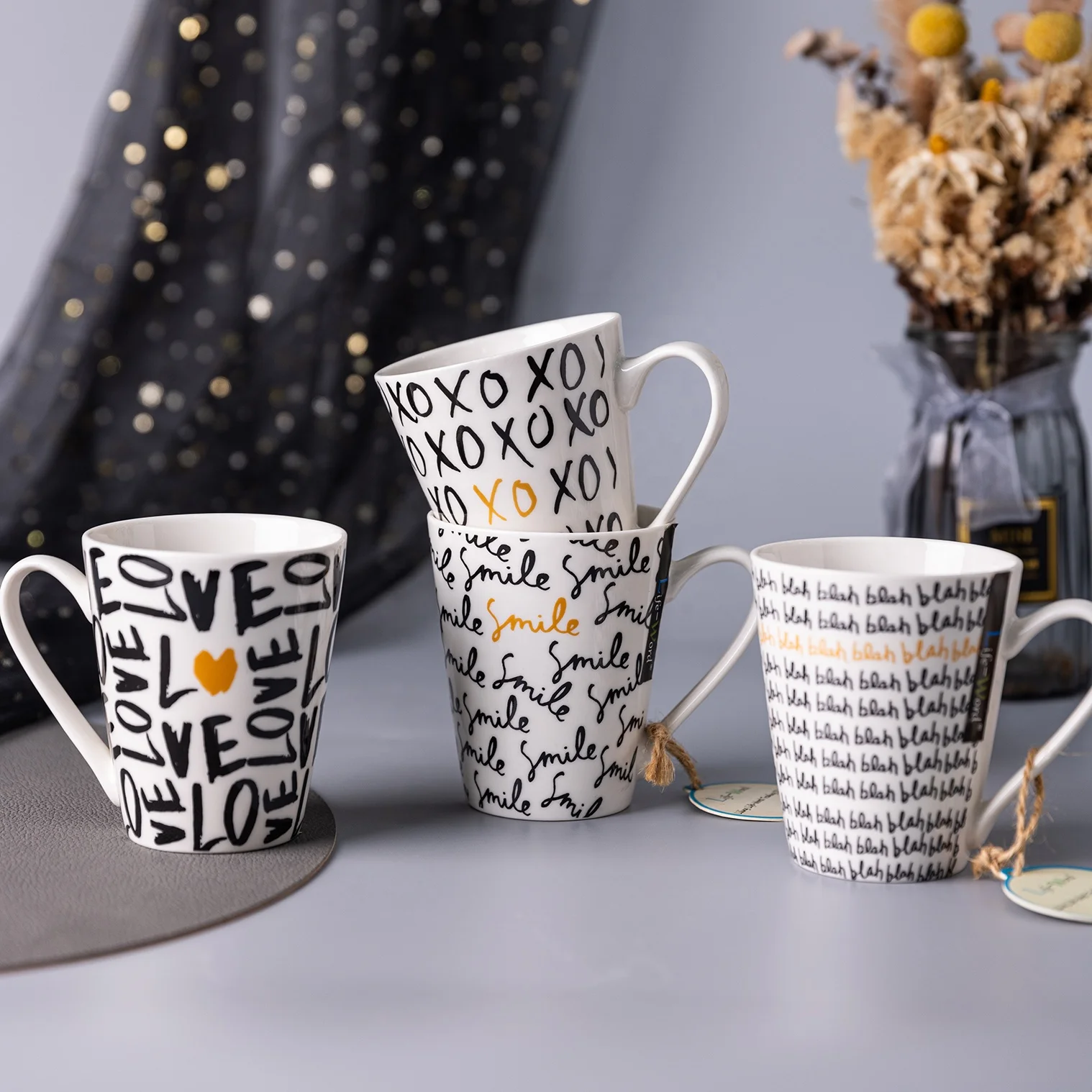 Оптовая продажа 12 унций керамические кофейные чашки фарфоровая пара Набор кружек Подарочная коробка закрытая кофейная кружка