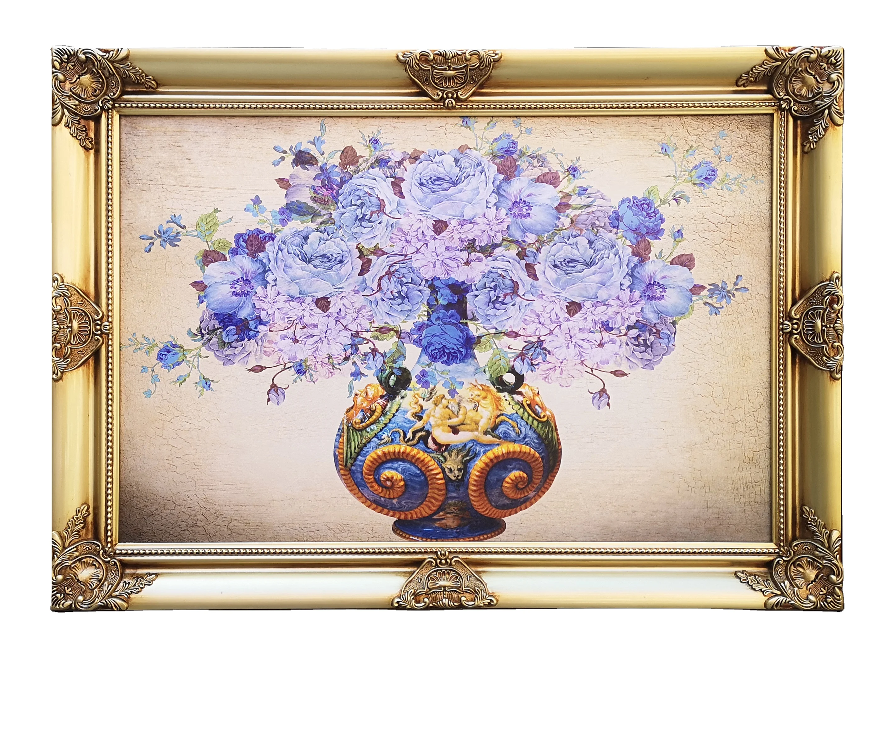 Wholesale Classical Golden Wooden Gold Leaf Ornate Antique Baroque Picture Frame UV and Silk Screen Printing Options