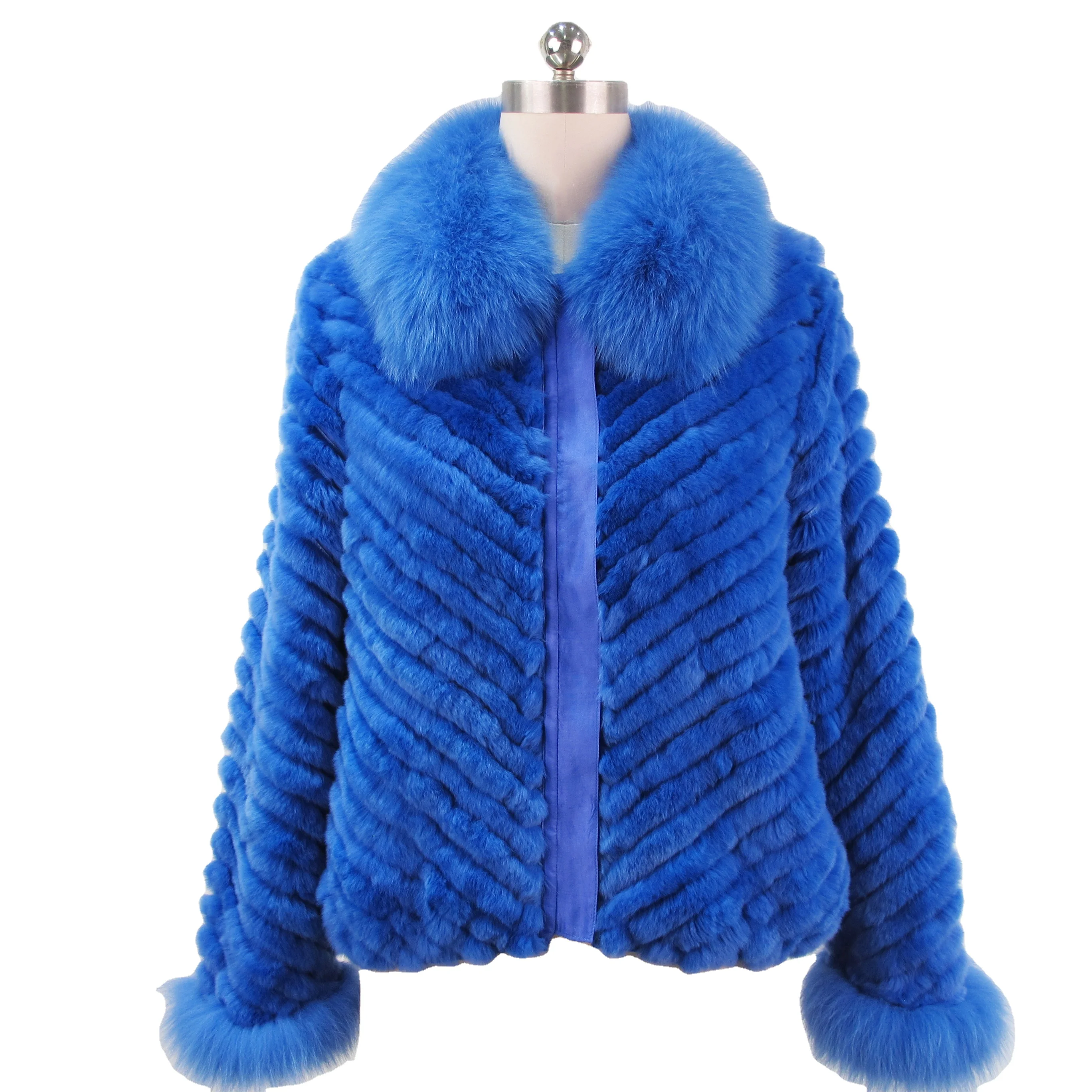 Vintage Rabbit Fur Jacket Custom Made Women Fox Fur Bubble with Zipper
