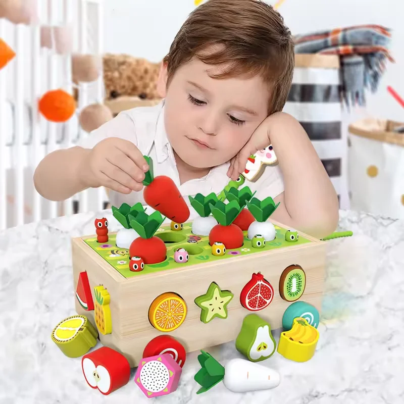Best Selling Magnetic Fishing Wooden Radish Fruit Cart Toy Shape Matching Blocks Montessori Educational Toys For Children