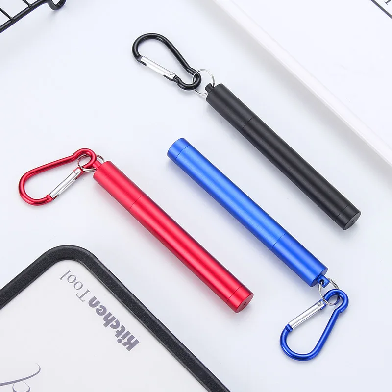 Hot selling Stainless Steel Metal Collapsible Straw with Aluminum Case and Cleaning Brush