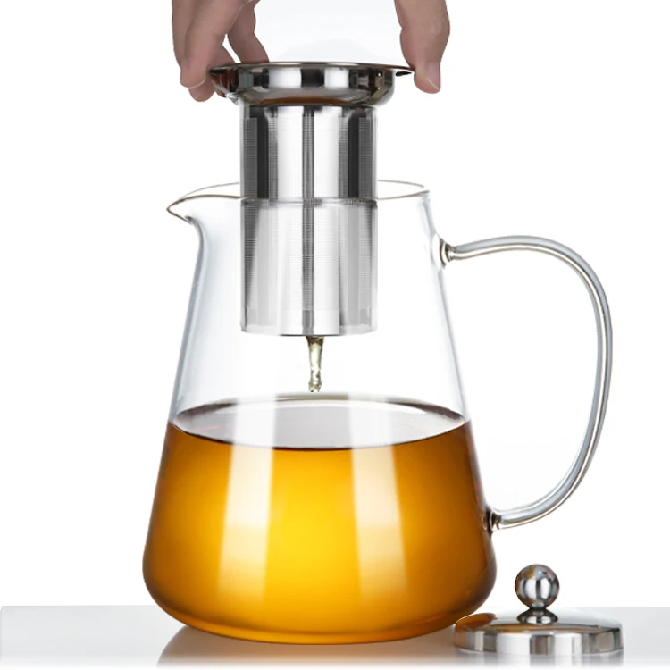 Hot glassware heat resistant handmade borosilicate clear glass teapot tea pot cup with removable stainless infuser
