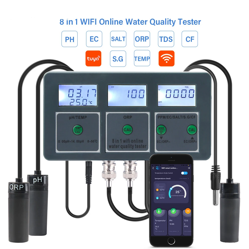 Tuya WiFi 8 в 1 Smart PH/TDS/EC/Temp/Влажность устройство мониторинга воды онлайн-система качества