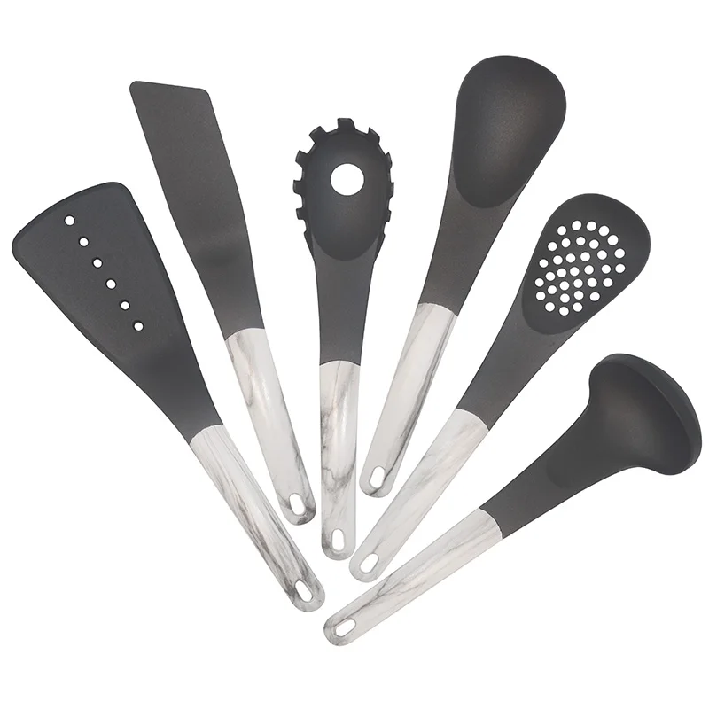 Classic Design Non Stick Kitchen Cooking Tools Food Grade Nylon Kitchen Utensil Set with Marble Texture Handle