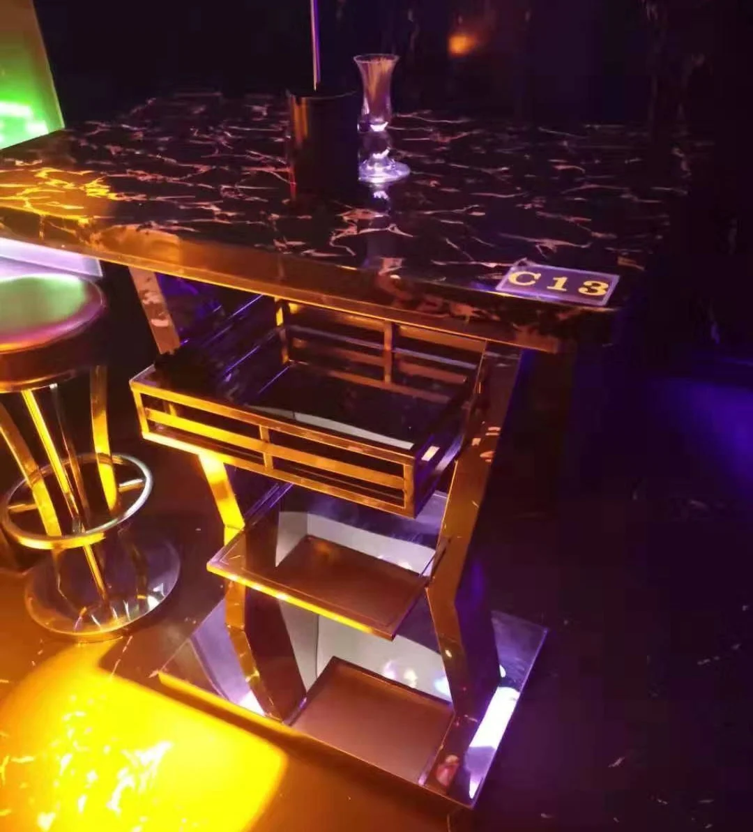 Customized Logo Stainless Steel Metal KTV Nightclub Bar Table Furnitures