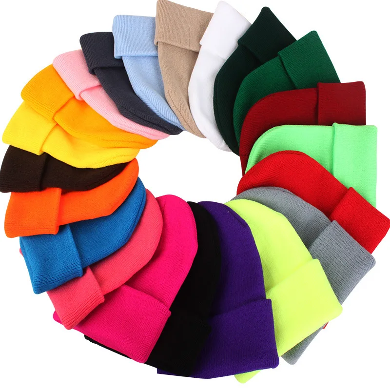 High Quality Winter Plain Dyed Custom Beanie Hat 100% Warm Knitted Beanie Custom Logo