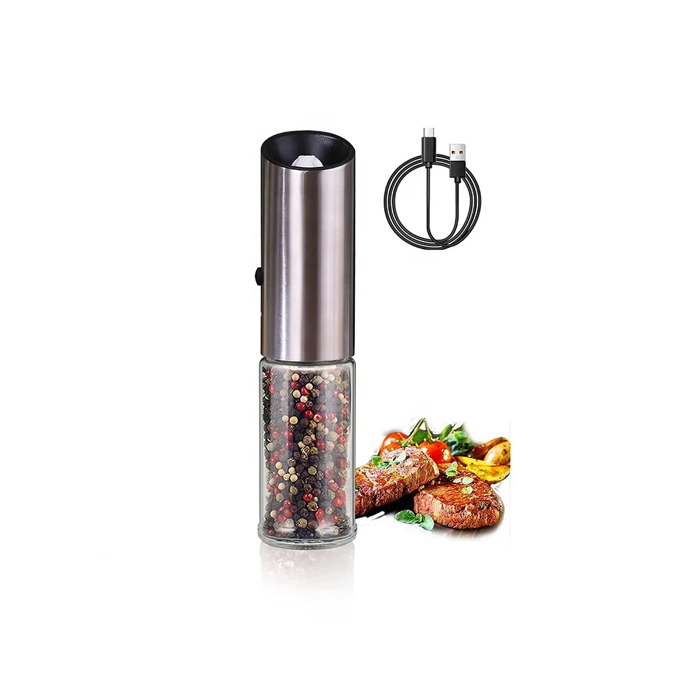 CE Rohs Rechargeable USB Ceramic Burr Spice Mill Gravity Electric Salt and Pepper Grinder with LED light