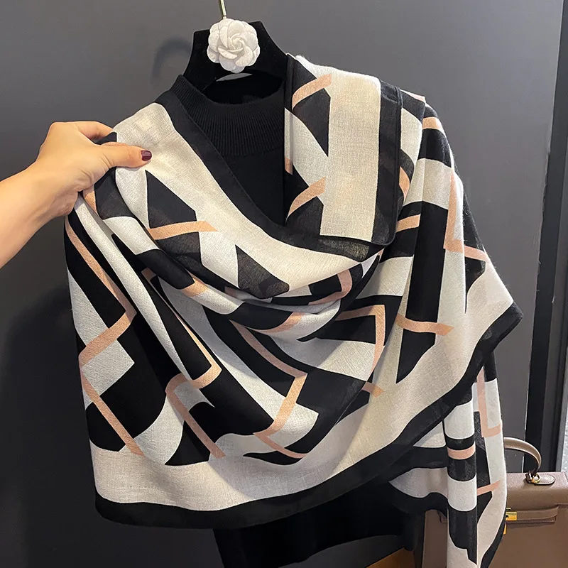 new hijab design 2023 Spring  Ladies Flower Pattern Cotton Line Scarves  ladies hijab