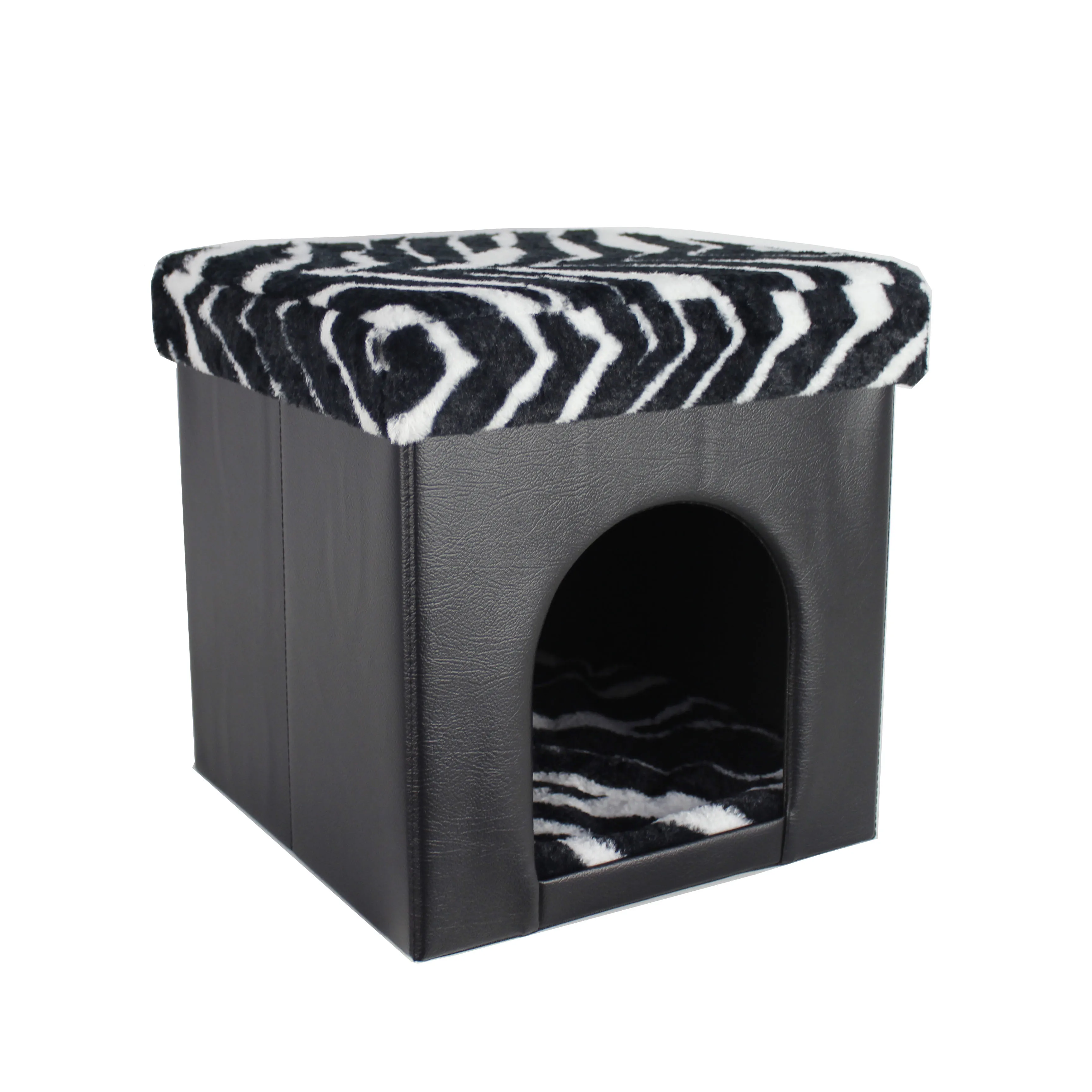 RTS luxury folding ottoman box storage chair pet house functional customized animal folding storage ottoman