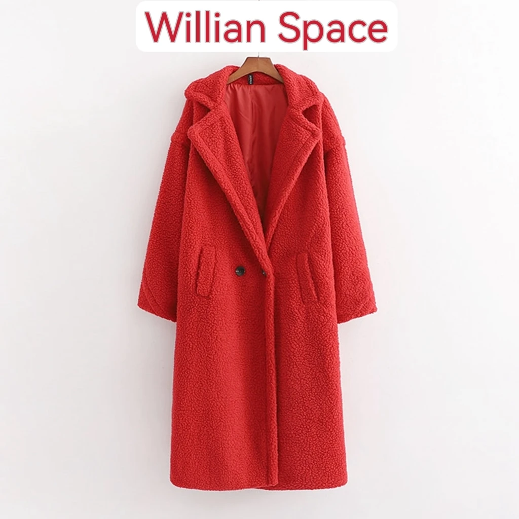 Hot Sale Winter Notched Lapel Wool Long Sleeve Maxi Long Women Faux Fur Teddy Coat
