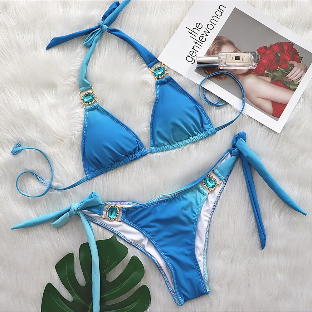 2022 Rhinestone Swimsuit Women Bikinis Crystal Diamond Bikini Set Metal Chain Swimwear female Luxury Aristocratic Swimming Suit