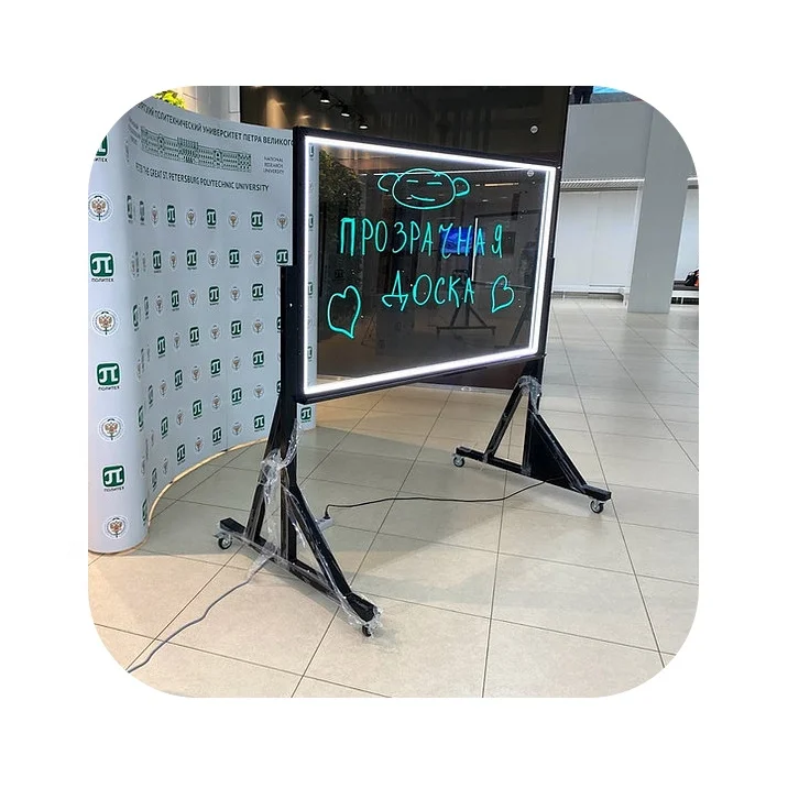 Dry Erase Fluorescent Marker White Board (Flip Chart), Tempered Glass + Black Metal Collapsible Frame with Wheels, Wholesale