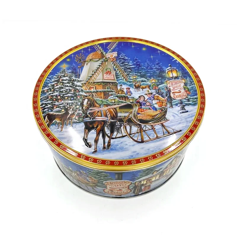 Hot Sales New Products Food Grade Round Metal Container Candy Sugar Cookie Tin can Packaging Box for baking Cake