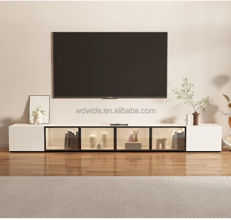 Living Room white black TV Entertainment Center modern Media wall tv cabinet design mounted furniture luxury wooden TV Stand