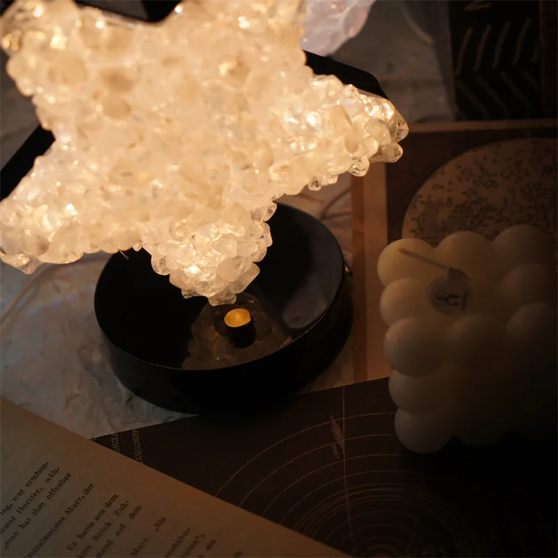 POP Crystal Night USB Light Amethyst Tumbled Stone Night Lamp Clear Rose Quartz Moon Star for Decoration