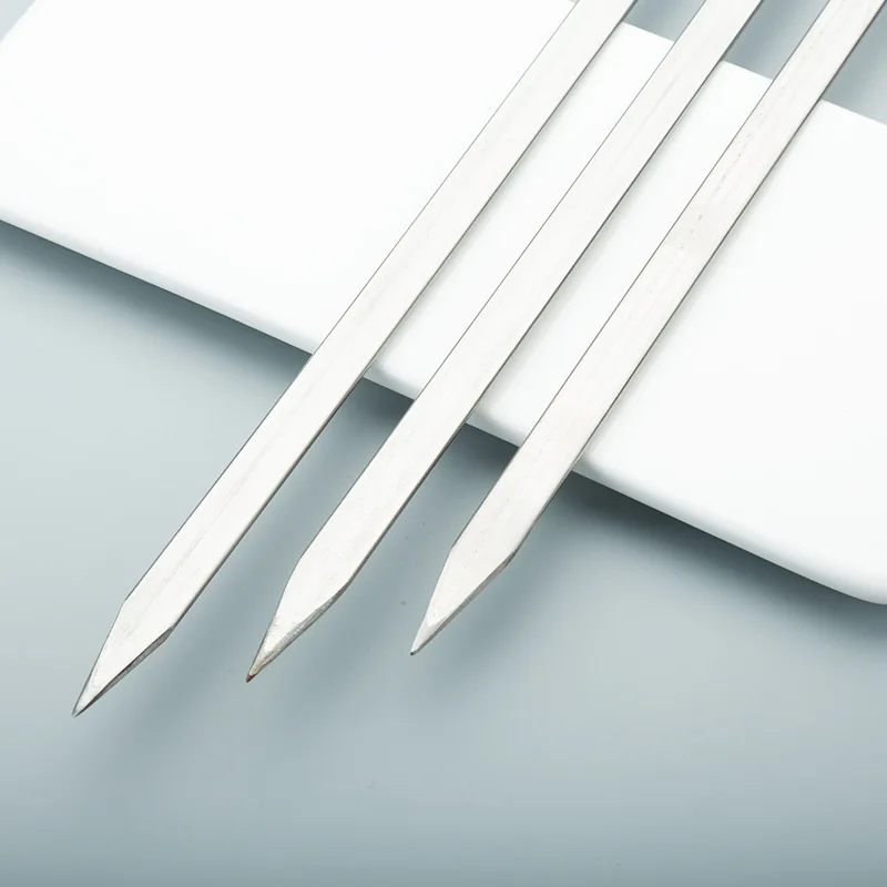 BBQ Sticks Needle Stainless Steel Flat Barbecue Forks Picnic Skewers Cooking Iron Kitchen Meat Holder