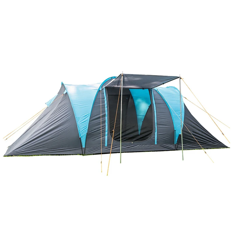 2 Cabins Tunnel 5-8 Person Use Double Layer High Quality Waterproof Windproof Camping Family Tent