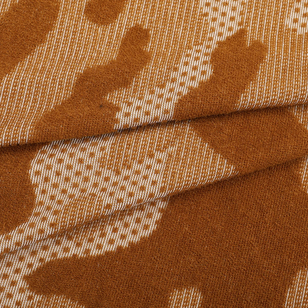 Luxury Camouflage Abstract Jacquard Pattern Velvet Flocking Catonic 100% Polyester Knit Fabric For Cloth