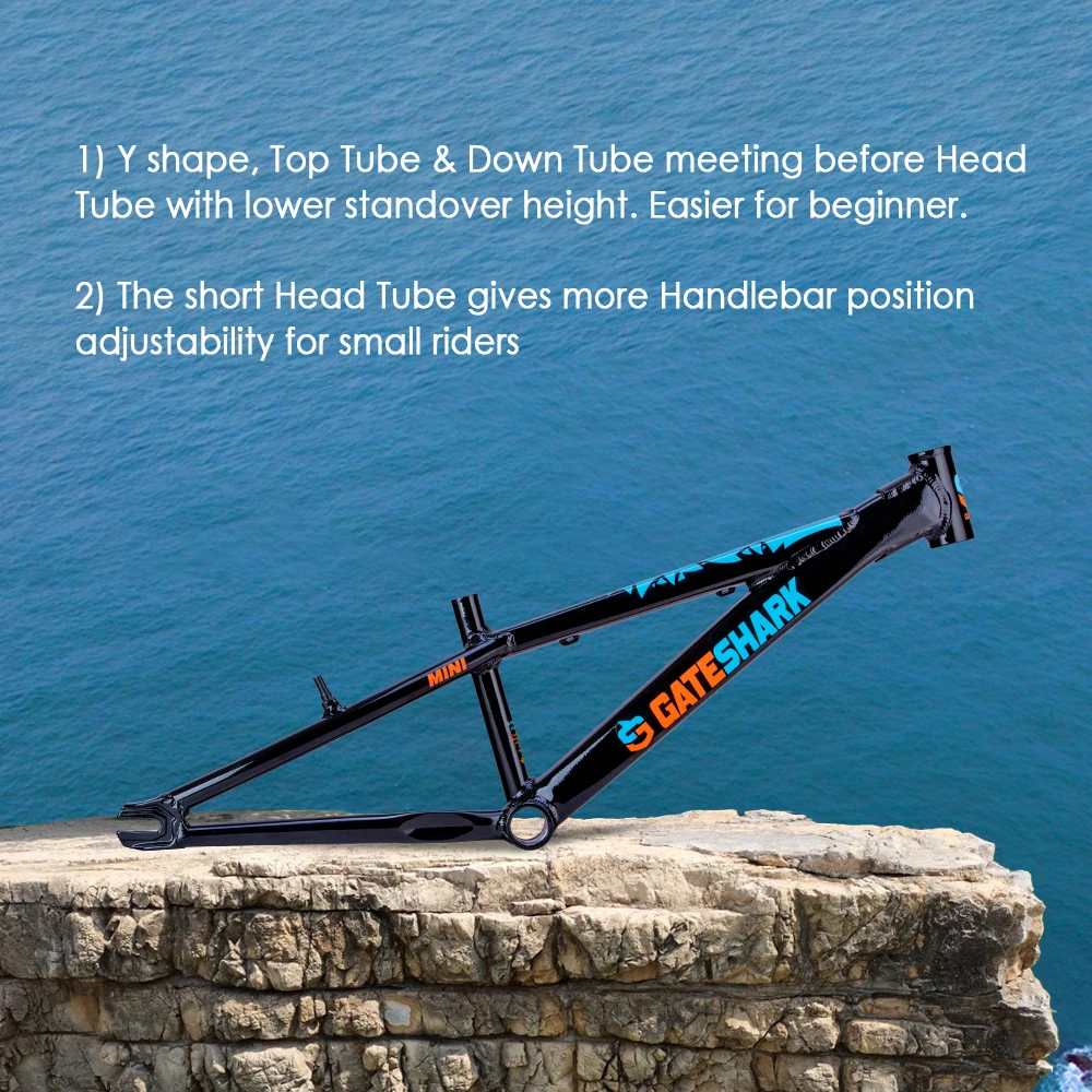 Gateshark Bicycle Frame BMX Race Alloy 20 Inch BMX Racing Frames Hydroformed Triple Butted Heat Treated CNC Integrated Head Tube
