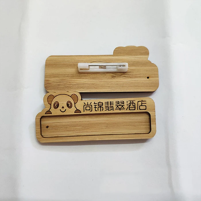 Small MOQ Custom Print Engraved Wooden Name Tag Badge for Office Worker