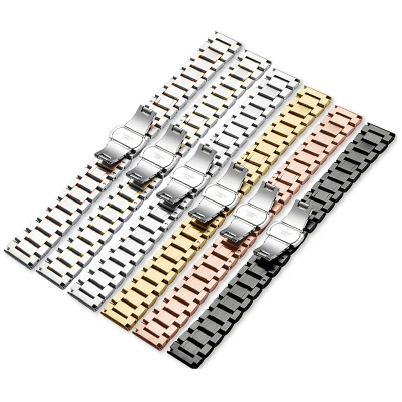 high polish 13 15 17 19 21 23 mm solid stainless steel watch bracelet black rose gold men straight end metal wrist watch band