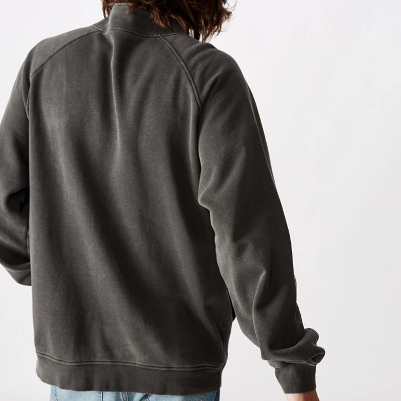 Maxgarment High Quality Super Fit Casual Quarter Zip Up Hoodie Washed Green Sweatshirts Hooded Mens