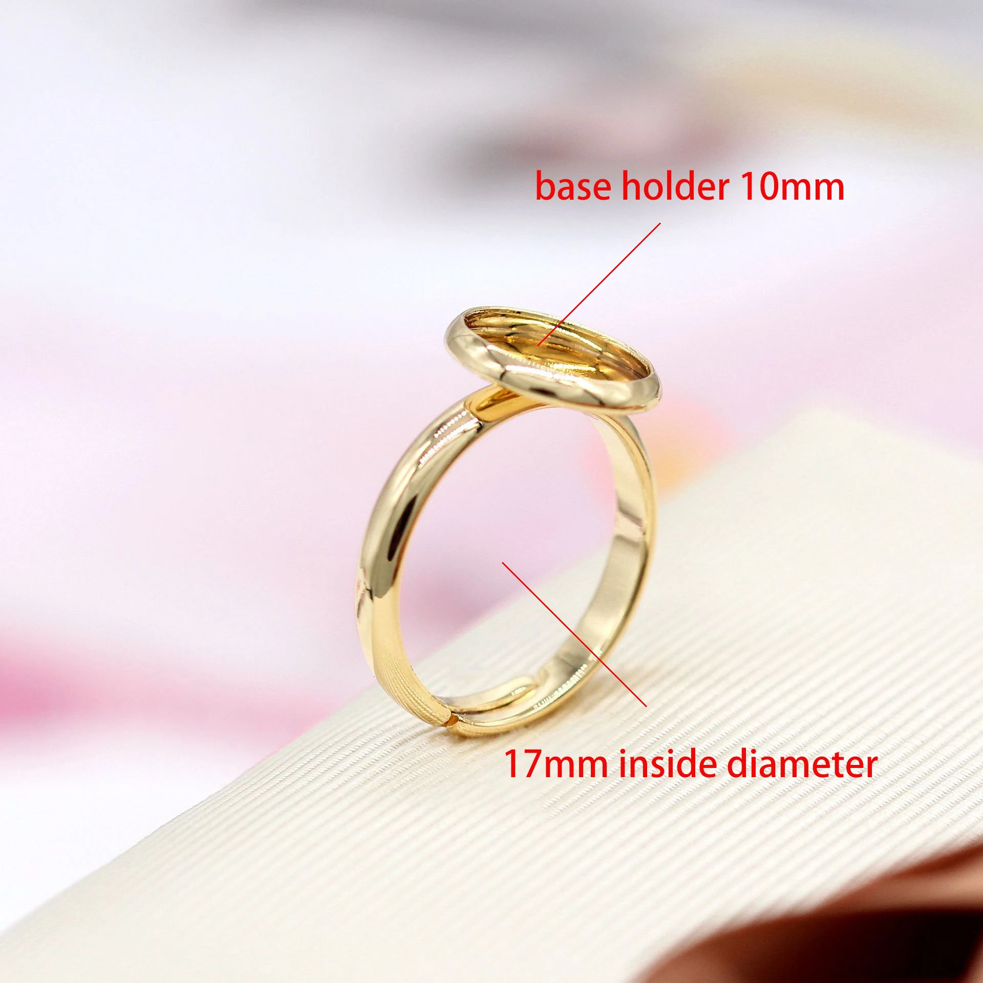 Simple Design 14K Gold Plated Semi Mount Settings with 10mm Base Holder 14K Gold Plated Semi Finished Ring