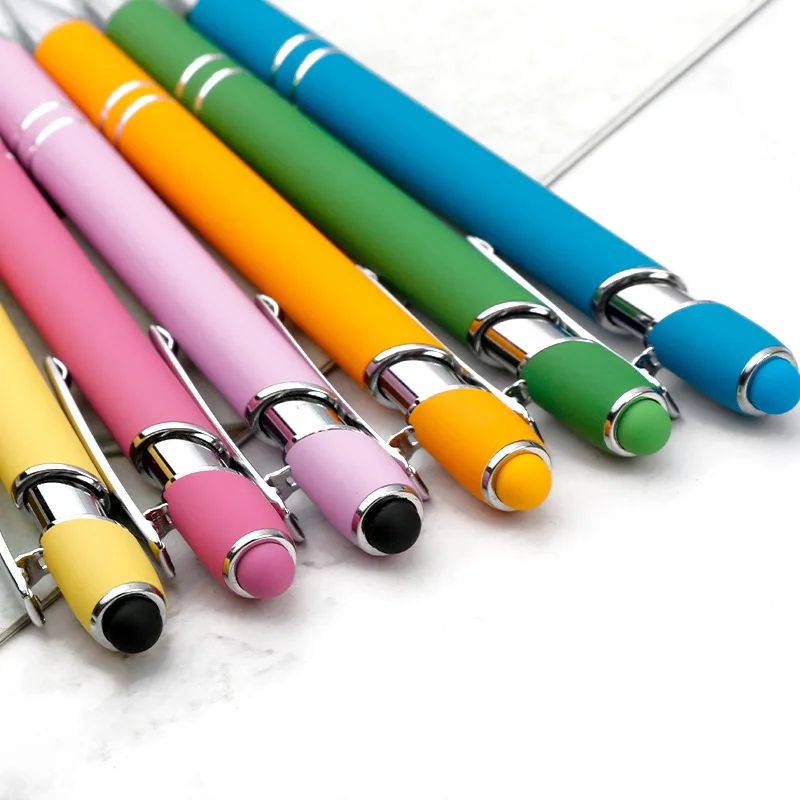 Custom Logo 1.0mm Black Blue Ballpoint Pen Novelty Metal Stylus Rubber Paint Plastic Material Cheap Promotional Gifts Logo Print