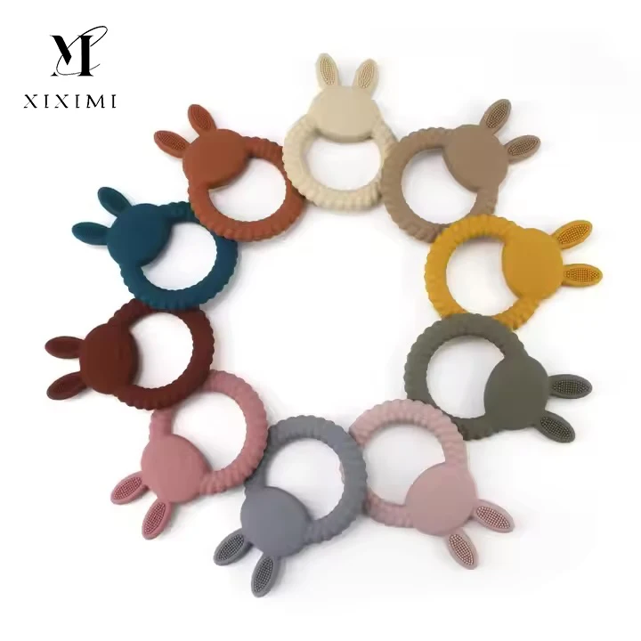 Soft BPA Free Infant Teething Relief Teeth Massage Chewable Bunny Rabbit Baby Silicone Teether For Newborns