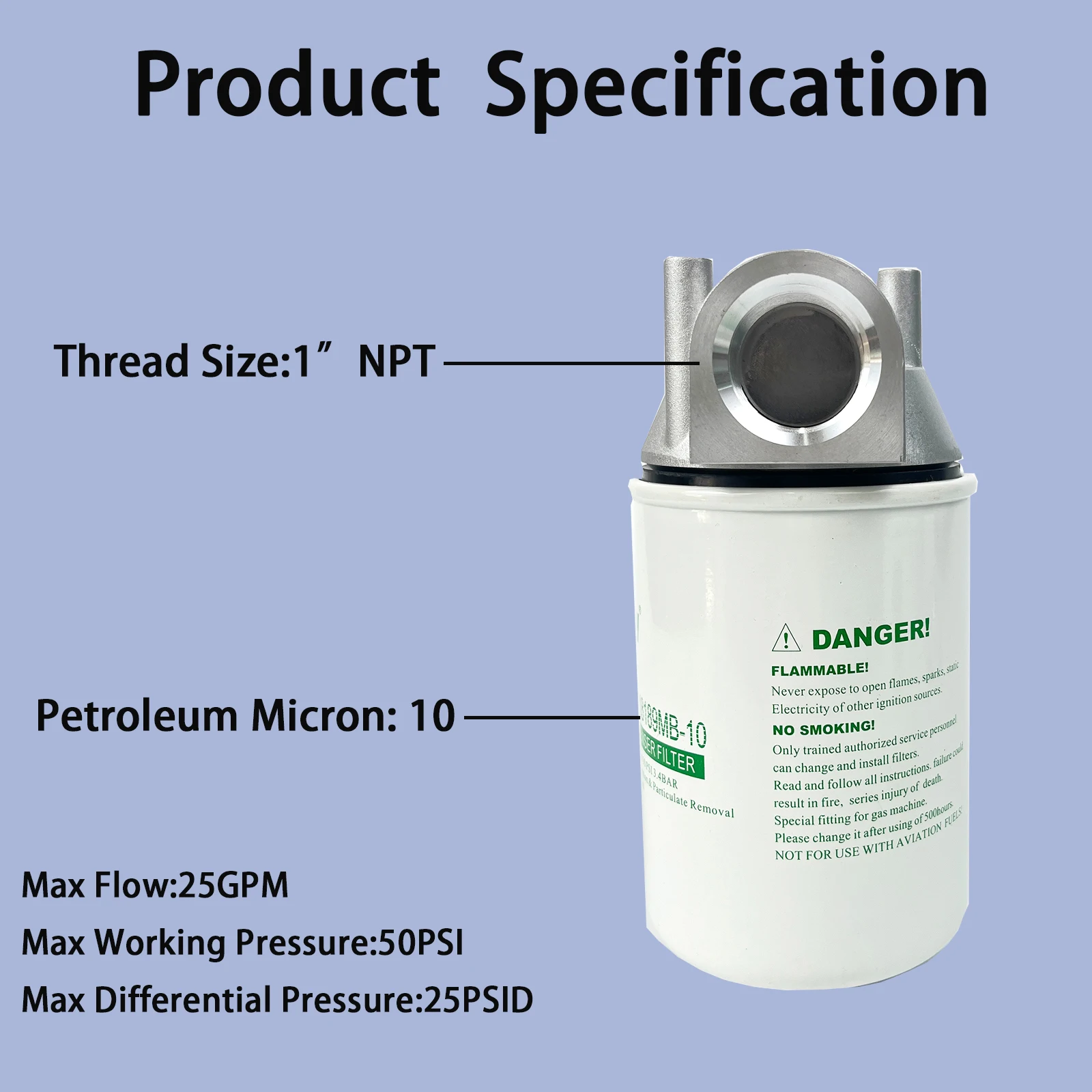 High Flow Fuel Dispenser Filter Spin-on Cartridge Oil Filter R18189MB-10 with 1-inch NTP Aluminum Adapter