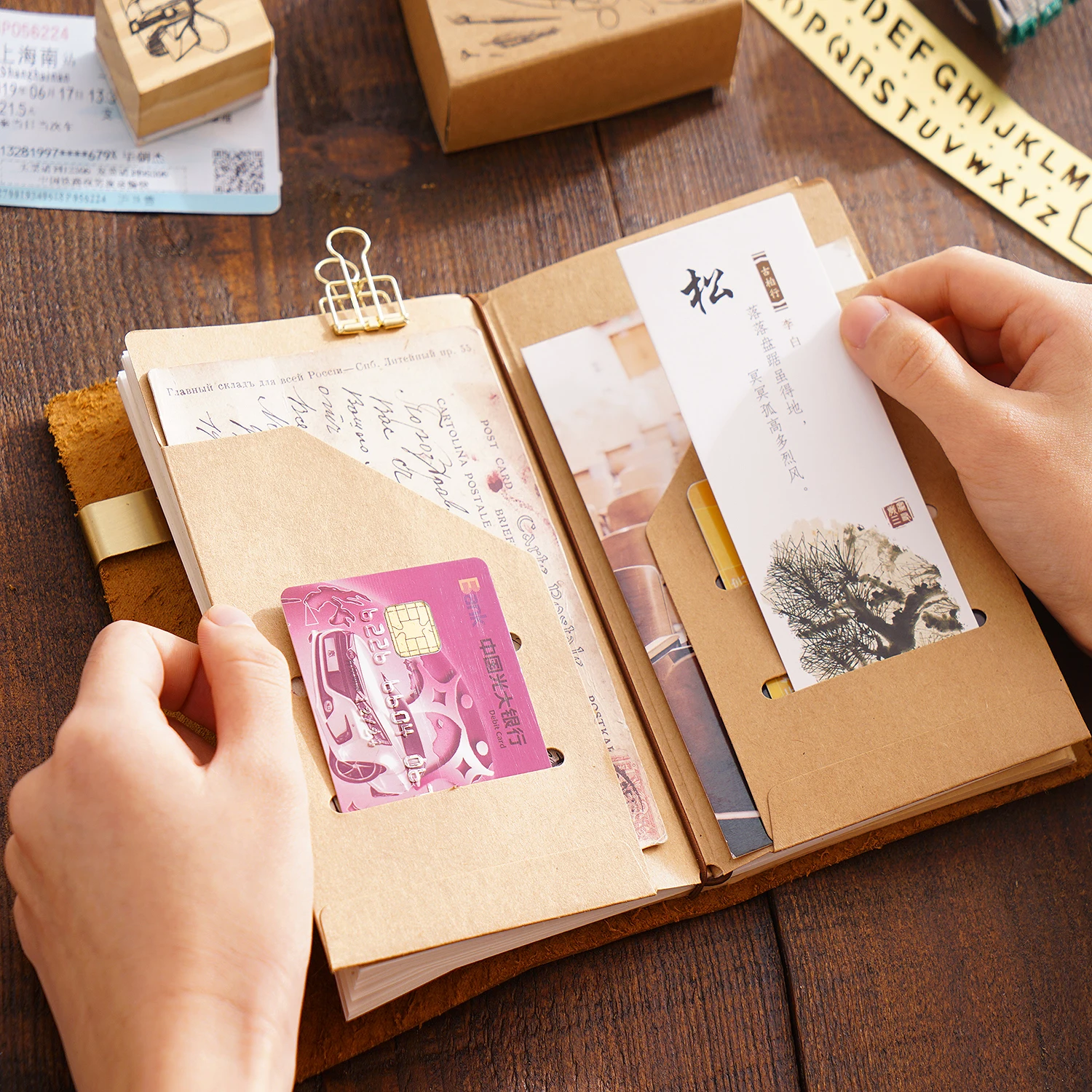 Kraft Paper File Holder Travel Journal Notebook Planner Accessories Regular Passport size Card Holder Pocket Storage Stationery