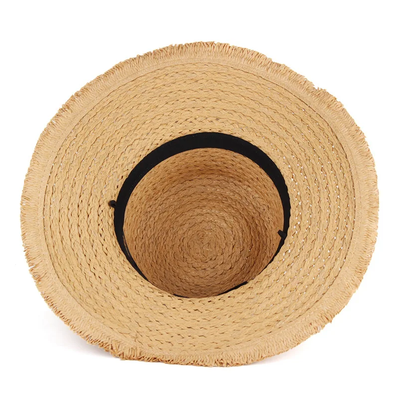 Custom Fashion  Natural Wheat Blank Sun Hats Caps With Tassel Sombreros Panama Straw Hats Summer Women Flat Top Beach Hat