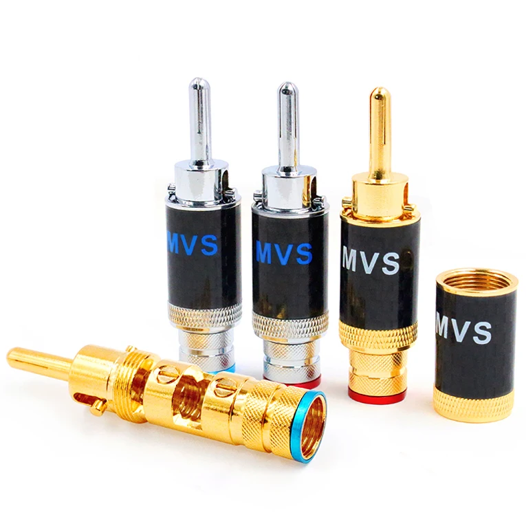 MVS pure copper gold-plated banana head Y pin plug welding-free audio amplifier terminal block speaker cable plug