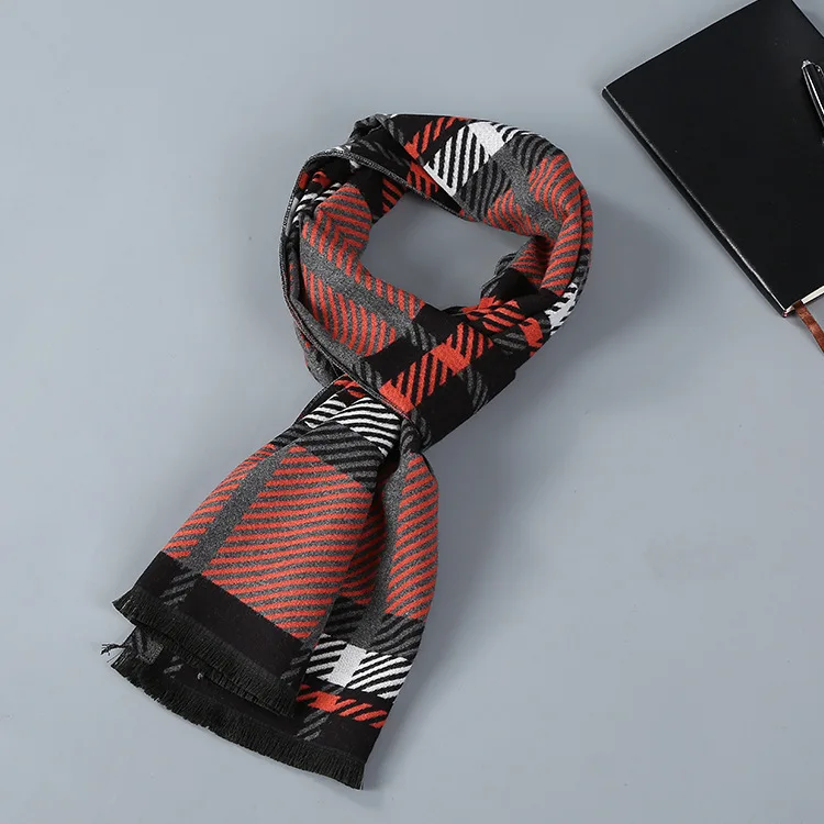 Hot Selling Business Elegant Men Acrylic Scarves Plaid Wool Knitted Scarf for men