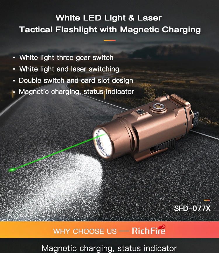 Shockproof Beams Magnetic Rechargeable Green Blue Red Beam Tactical  Laser and 1500lm LED Combo Flashlight