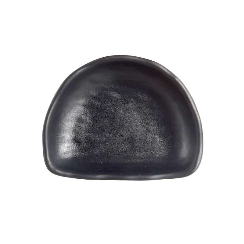 Hotel Restaurant Divided Irregular Melamine Japanese Black Matte Sushi Plates With Plate Part Half Disc