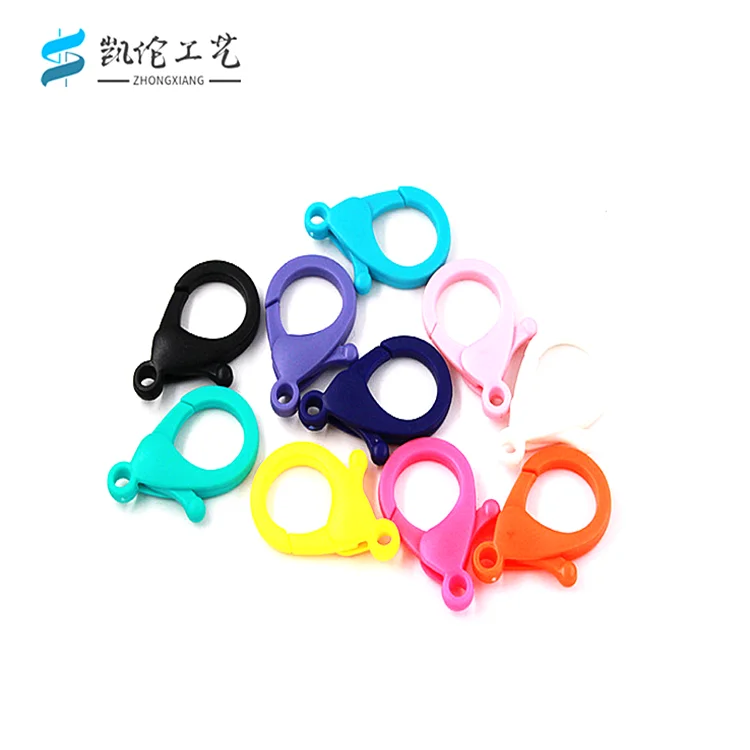 Cheap 2535mm color plastic lobster key chain key ring light button plastic hookLuggage hook