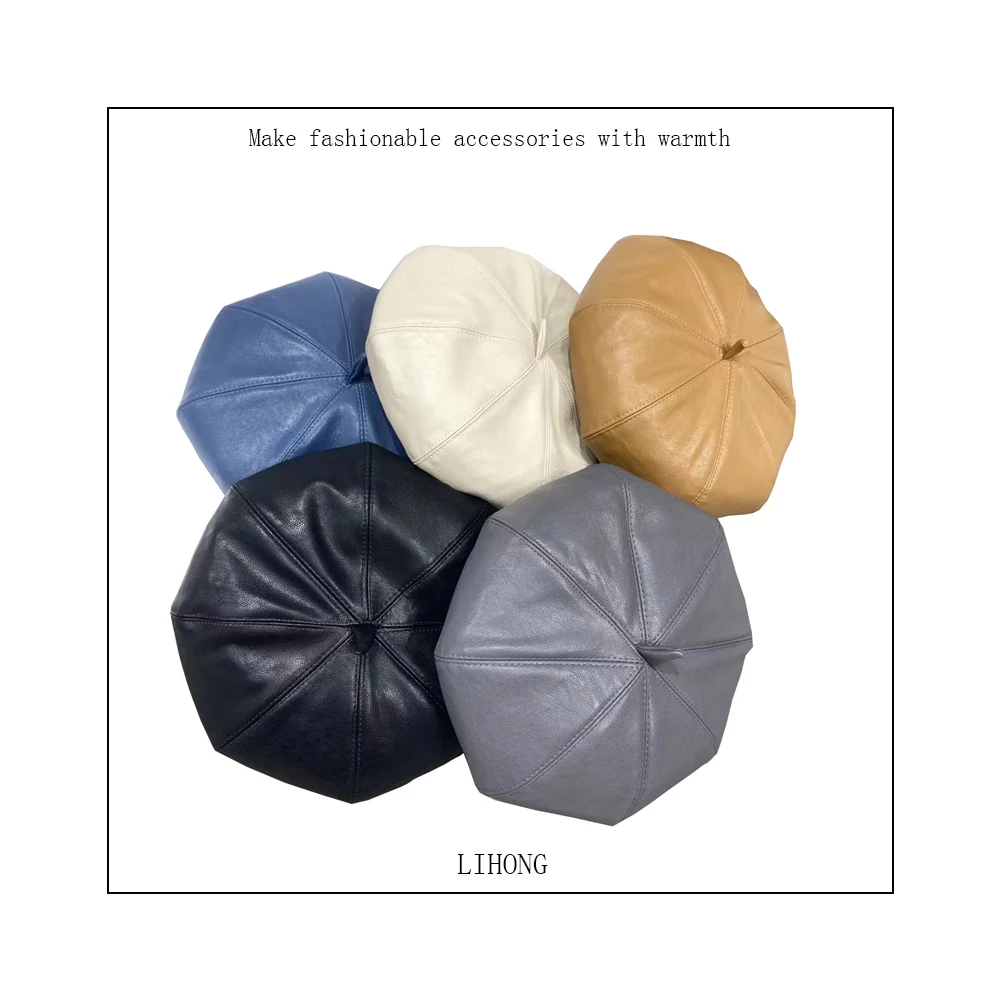 Beret fashion women octagonal hat winter vintage Leather hat