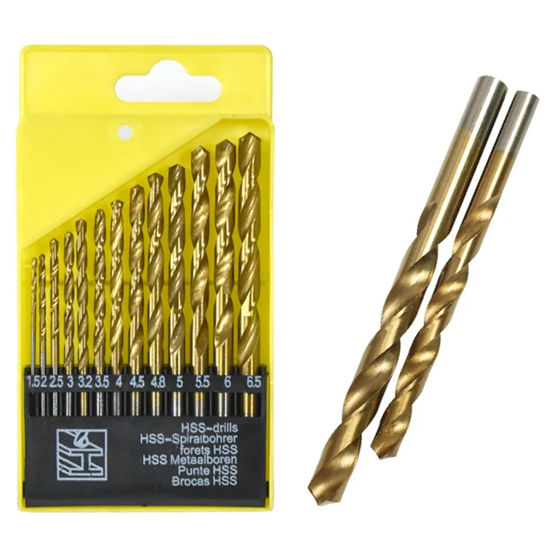 plastic box HSS Drill Bits DIN338  titaniumTwist Drill Bit sets Straight Shank 13pcs Stainless Steel Metal Drilling