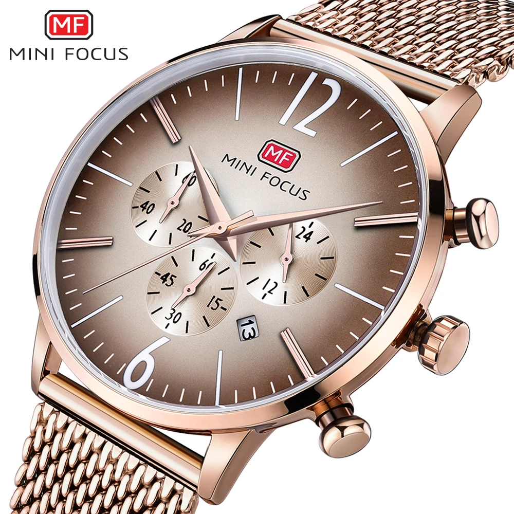 MINI FOCUS MF0114G Creative cool Watch Quartz Clock Blue Ultra Thin Mesh Strap Waterproof Chronograph Calendar vive Wristwatches