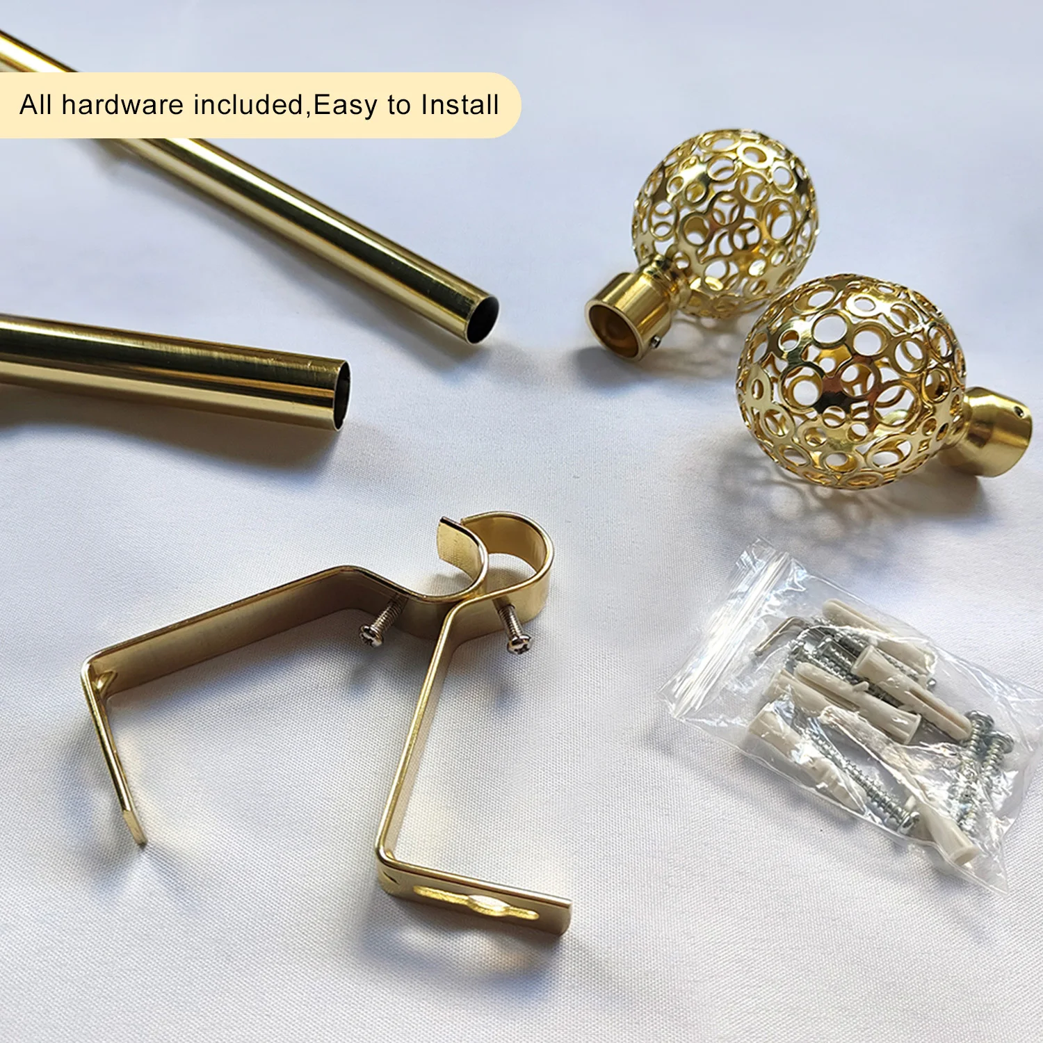 Drapery rods set expanded double adjustable gold curved metal curtain rod