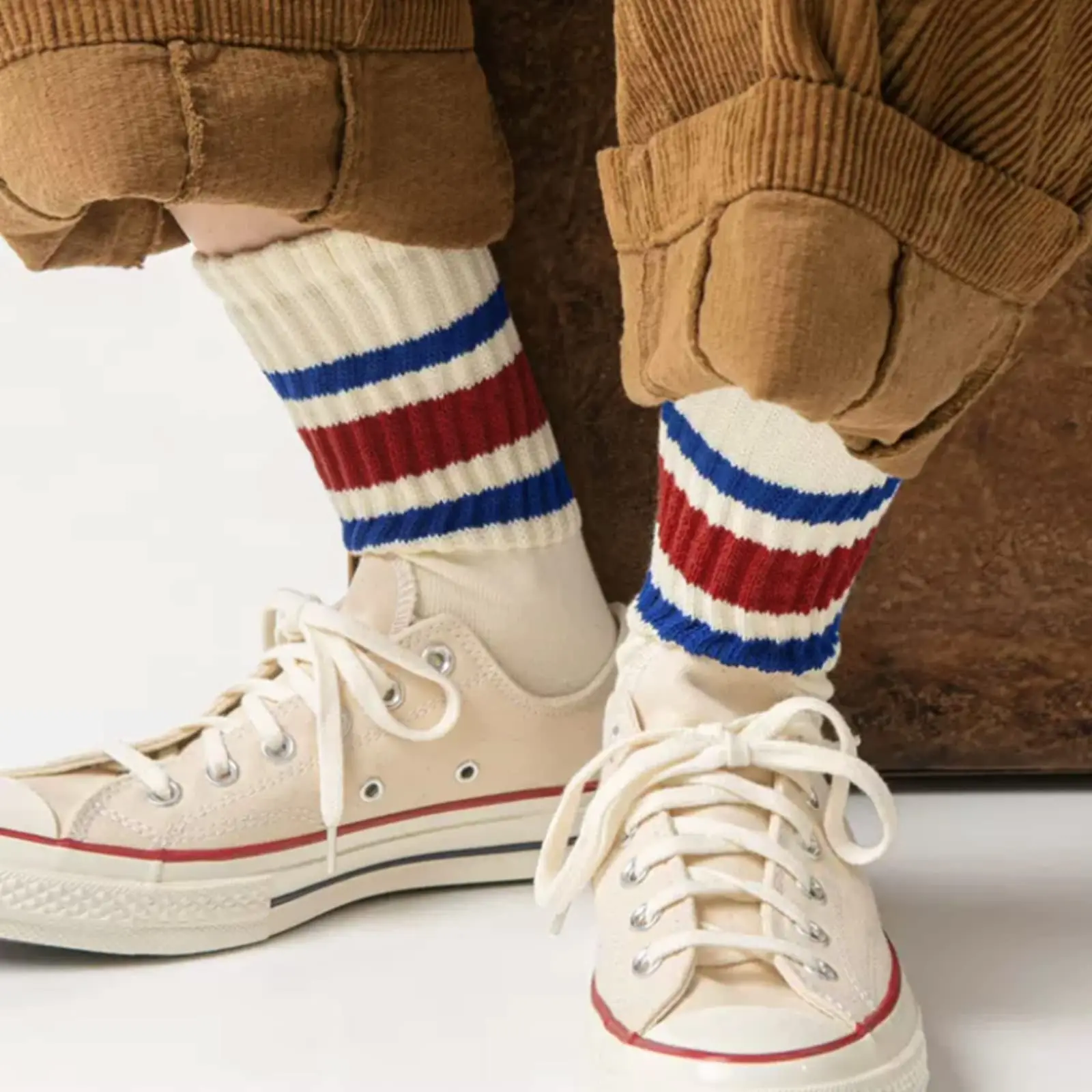 Novelty Socks Women Men Striped Retro Ribbed Loose Slouch Crew Socks Custom Sporty Calf Casual Cotton Socks