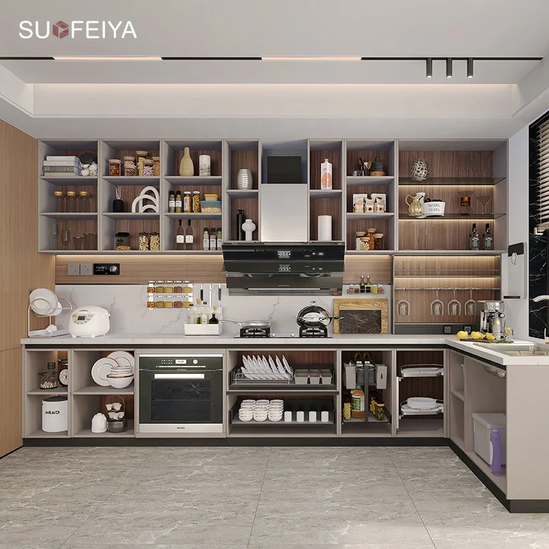 SUOFEIYA Custom European Style Laminate HDF L Shape Kitchen Cabinet