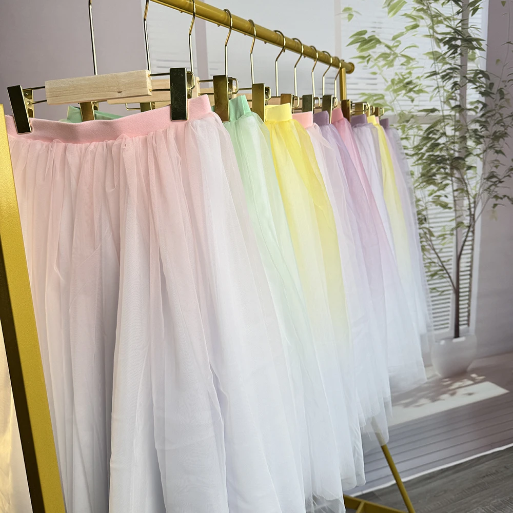 2024 new trendy hot sales dance training wear 4 layers long gradient mesh skirts for ballet