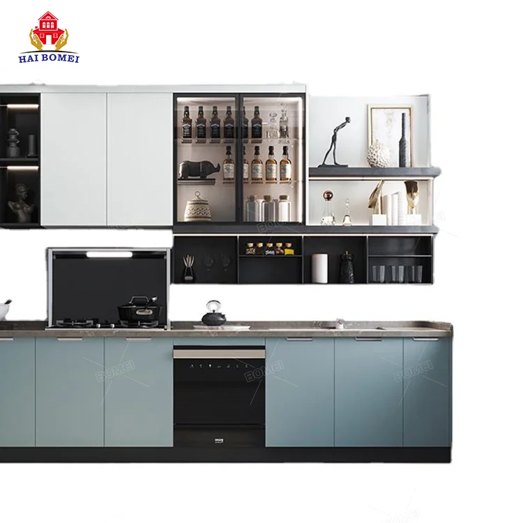 Aluminum Pvc Top Full Set Furniture portable Modern Quartz base flat pack european style italian simple Kitchen Cabinet sets