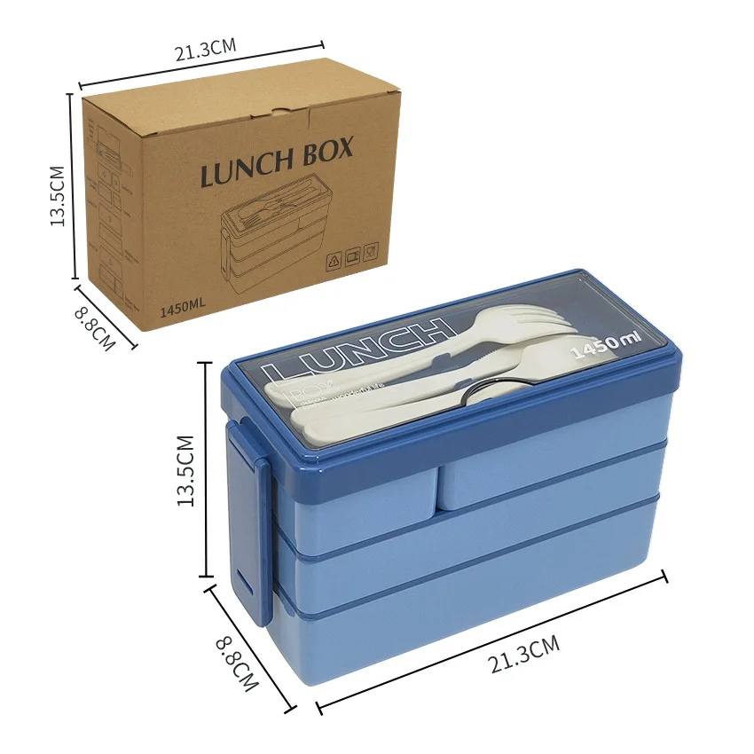 Three-layer portable adjustable plastic bento box microwave safe food containers lunch box