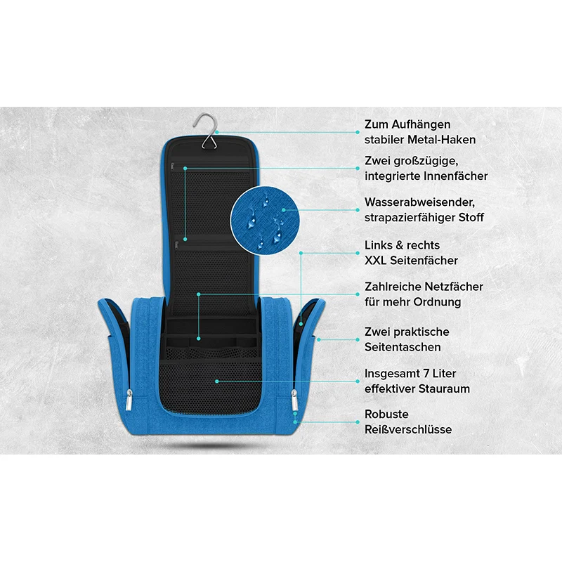 Hanging Toiletry Organizer, Large Cosmetic Bag with 7 Litre Storage Space, of Premium Quality