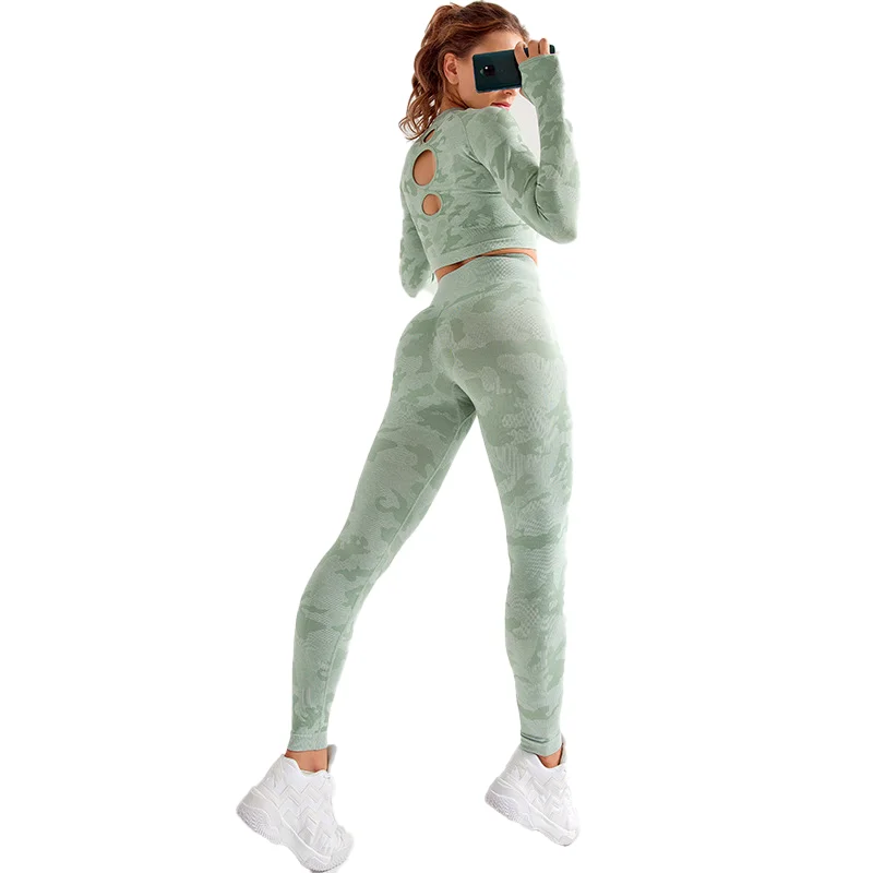 3PCS Camouflage Camo Yoga Set Sports Wear For Women Gym Fitness Clothing Yoga Leggings + Sport Bra+long sleeve GYM Sport Suit